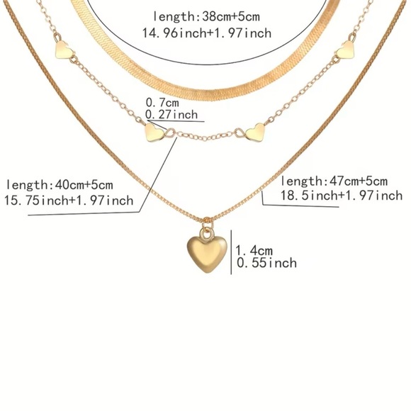 Gold Heart 3 Layered Necklace - Picture 3 of 3